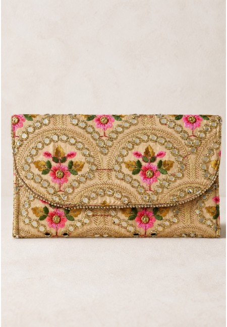 Clutch blanco bordado a mano floral con espejos | Bluwer