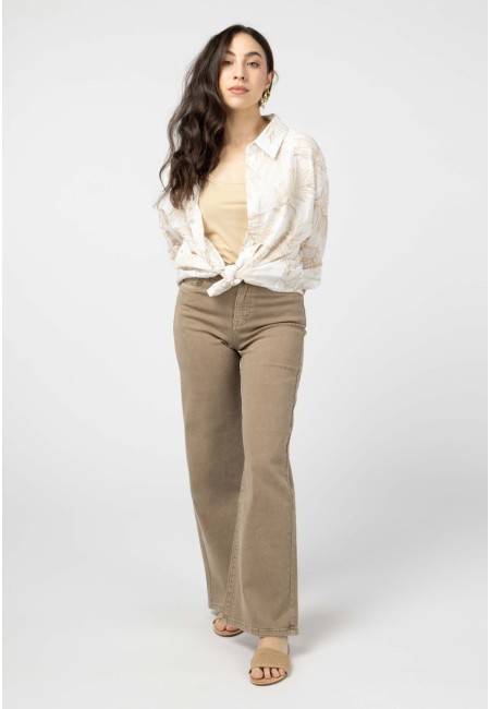 Camisa blanca con bordado de hojas doradas | Bluwer