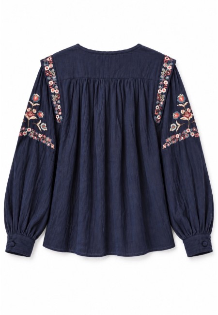 Blusa azul marino bordada de mujer | Bluwer