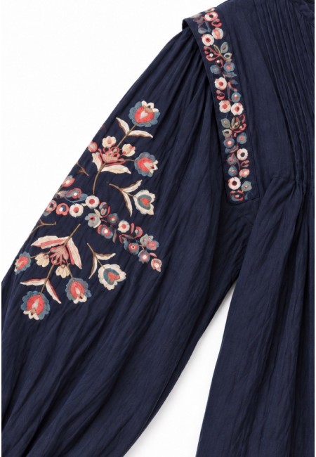 Blusa azul marino bordada de mujer | Bluwer