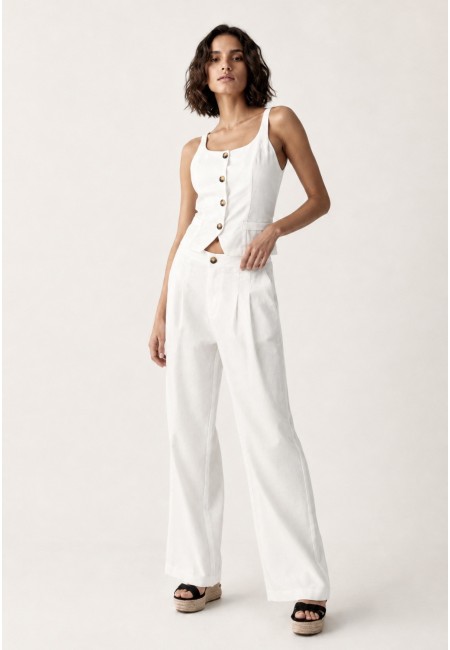 Conjunto lino mujer dos piezas blanco | Chaleco y pantalón | Bluwer