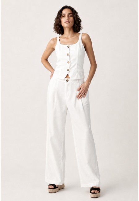 Conjunto lino mujer dos piezas blanco | Chaleco y pantalón | Bluwer 2
