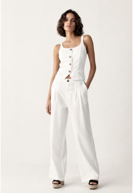 Conjunto lino mujer dos piezas blanco | Chaleco y pantalón | Bluwer