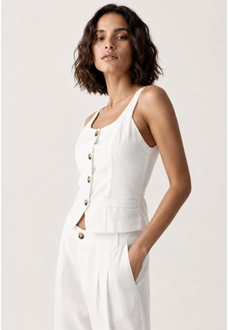 Conjunto lino mujer dos piezas blanco | Chaleco y pantalón | Bluwer