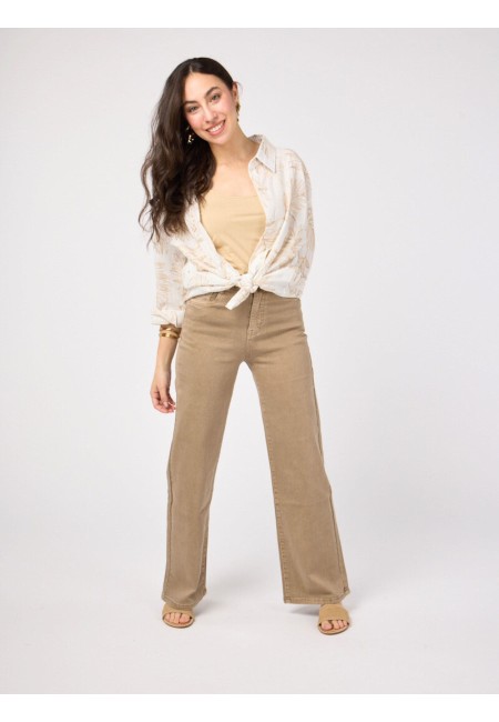 Camisa blanca con bordado de hojas doradas | Bluwer