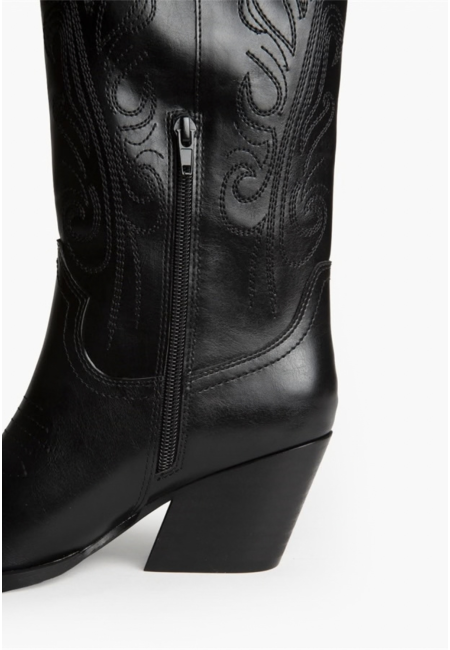 Botas cowboy negras mujer con tacón medio y bordados | Bluwer
