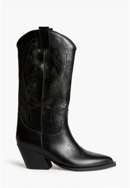 Botas cowboy negras mujer con tacón medio y bordados | Bluwer