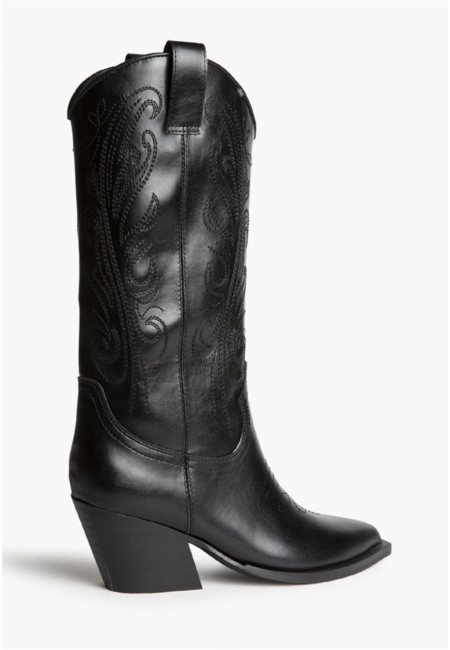 Botas cowboy negras mujer con tacón medio y bordados | Bluwer