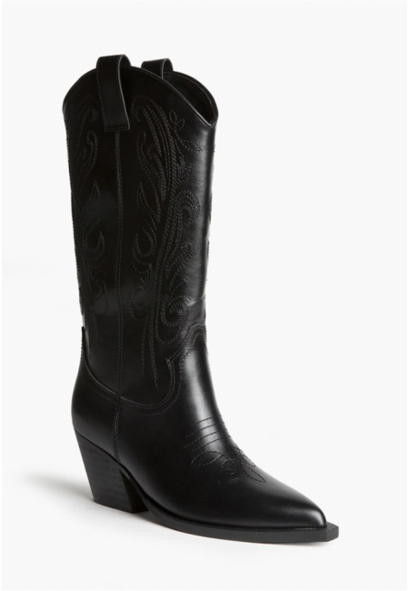 Botas cowboy negras mujer con tacón medio y bordados | Bluwer