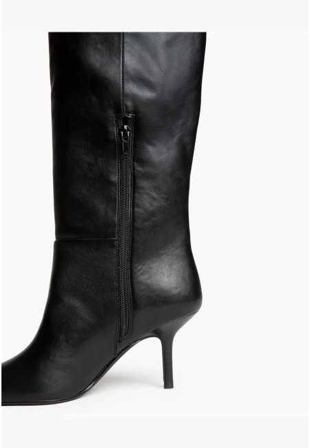 Botas negras de polipiel con tacón fino de 8 cm | Bluwer