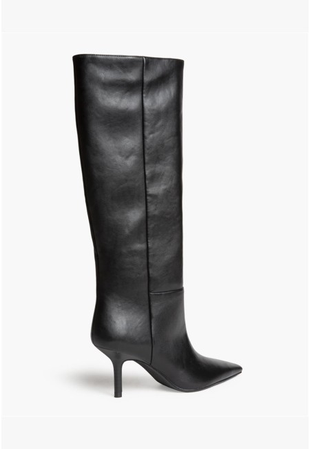 Botas negras de polipiel con tacón fino de 8 cm | Bluwer