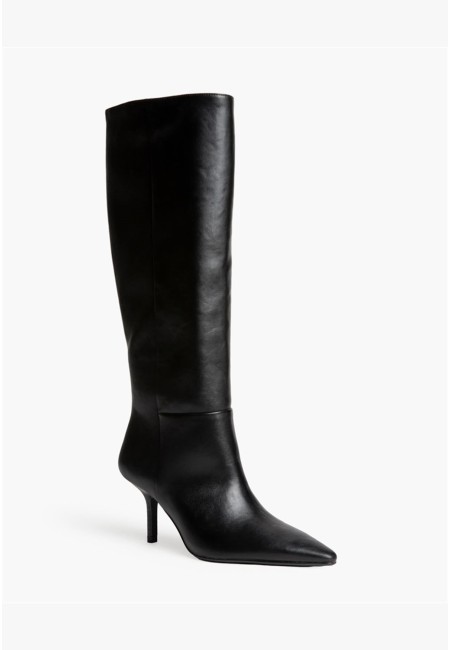Botas negras de polipiel con tacón fino de 8 cm | Bluwer