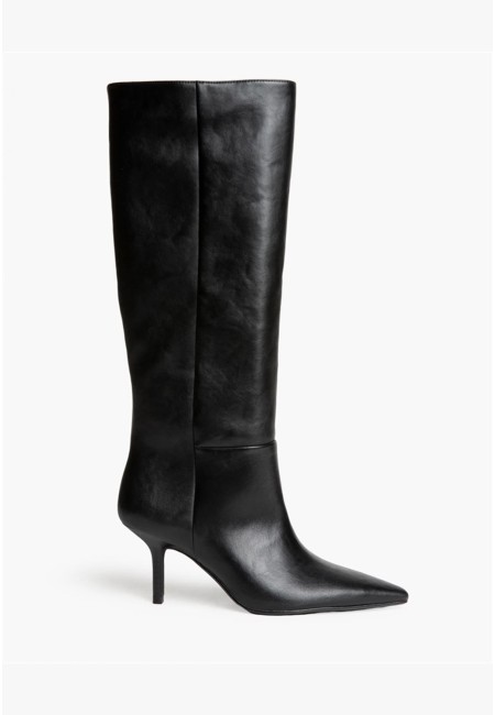 Botas negras de polipiel con tacón fino de 8 cm | Bluwer