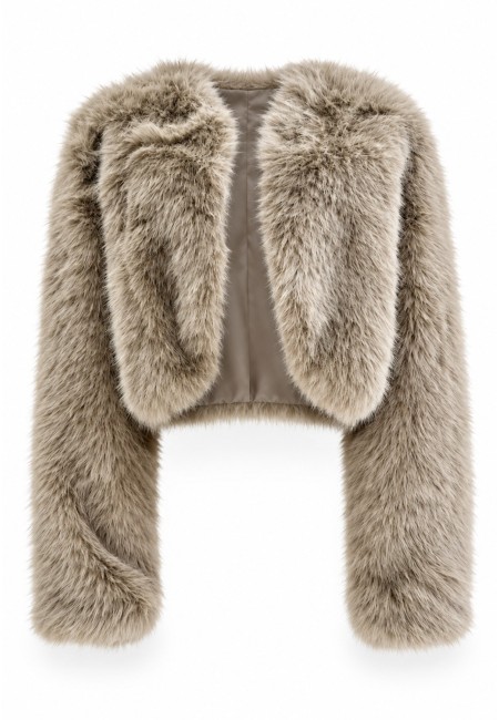 Chaqueta torera de pelo sintético topo| Bluwer