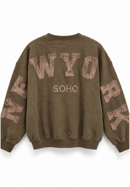 Sudadera oversize verde oliva NYC bordada | Bluwer