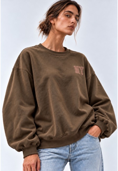 Sudadera oversize verde oliva NYC bordada | Bluwer