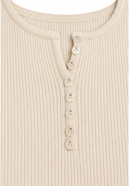Jersey blanco de punto fino con botones de strass | Bluwer