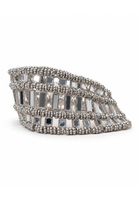 Choker plateado de espejos verticales y abalorios multifila - producto inclinado