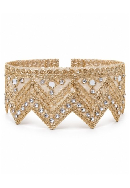 Choker dorado en zigzag con espejos y lentejuelas bordadas - producto frontal
