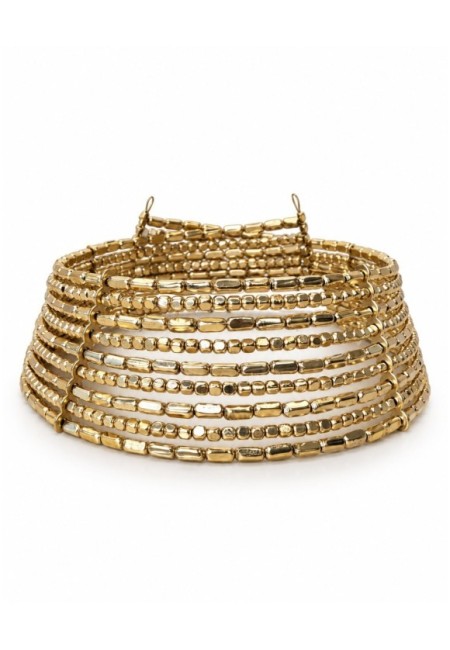 Choker dorado de abalorios con estructura efecto muelle - vista frontal con modelo 2