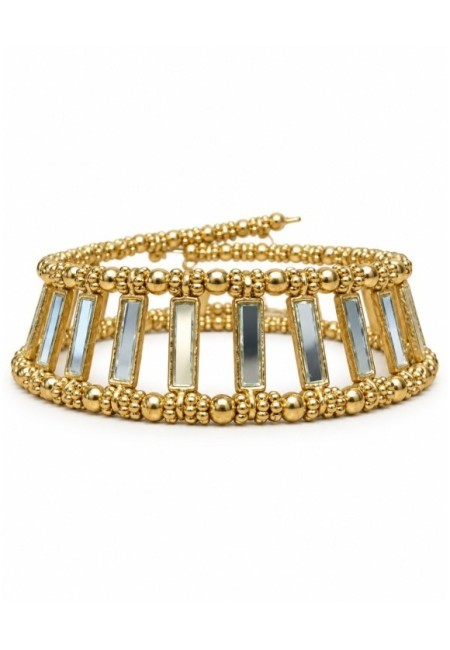 Choker dorado de espejos rectangulares entre abalorios - producto frontal