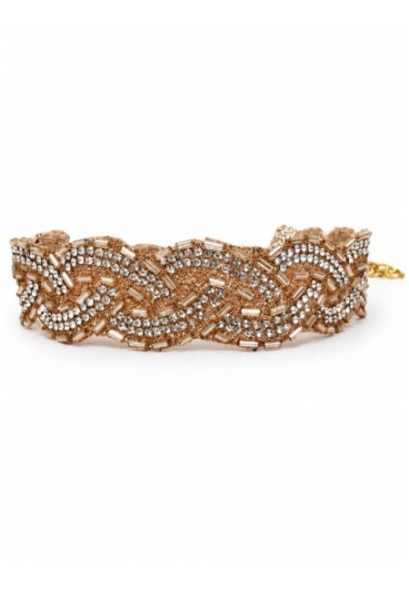 Choker rosa champagne de abalorios y cristales entrelazados - producto frontal