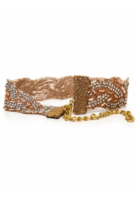 Choker rosa champagne de abalorios y cristales entrelazados - producto otro angulo