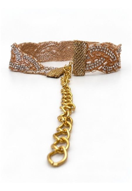Choker rosa champagne de abalorios y cristales entrelazados - producto extra