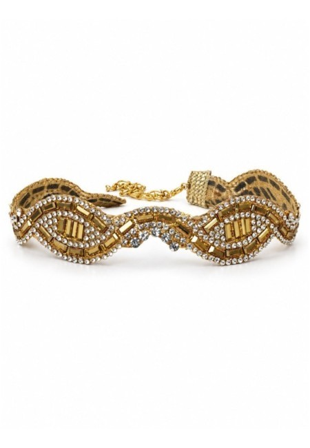 Choker dorado fino de abalorios reflectantes y cristales - producto frontal