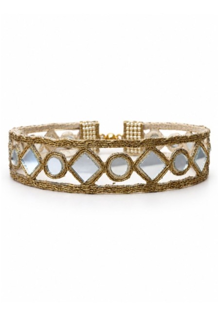 Choker estrecho de rombos y círculos con espejos - vista frontal con modelo 2