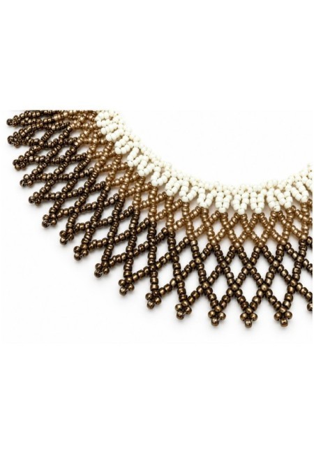 Choker de flecos de cuentas bronce y perladas - producto detalle