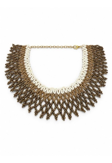 Choker de flecos de cuentas bronce y perladas - producto extra