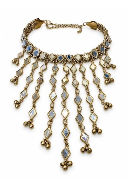Collar de latón con rombos de espejo en cascada - producto completo