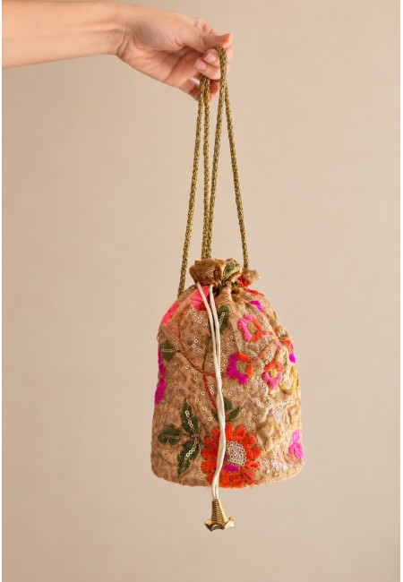 Bombonera dorada con flores bordadas | Bluwer