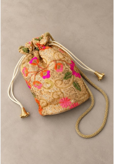 Bombonera dorada con flores bordadas | Bluwer