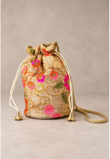 Bombonera dorada con flores bordadas | Bluwer