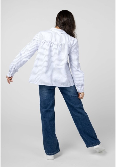 Camisa de rayas azul con encaje y botones | Bluwer