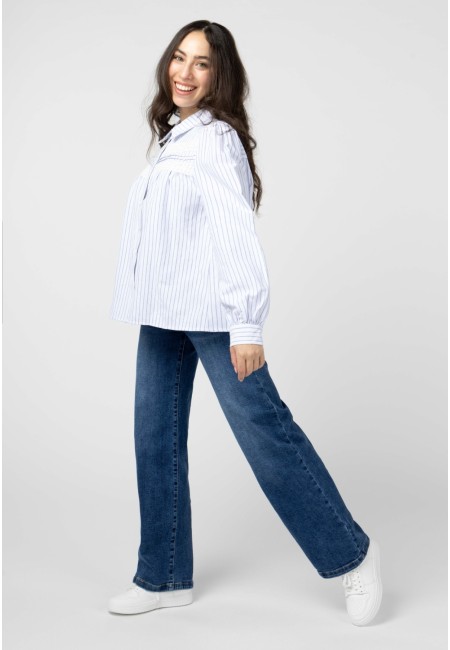 Camisa de rayas azul con encaje – Eira 2