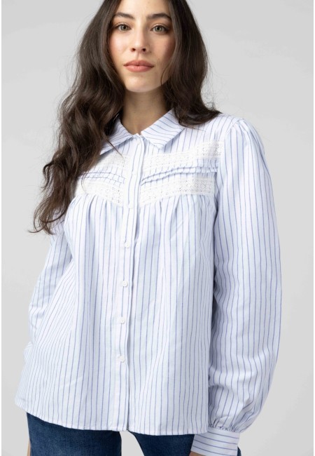 Camisa de rayas azul con encaje – Eira