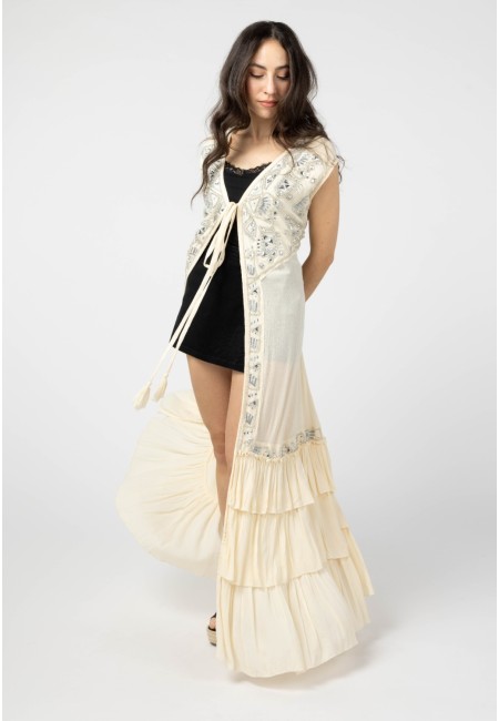Kimono largo bordado a mano con pedreria - Zahira