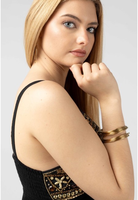 Brazalete dorado de líneas finas acero inoxidable | Bluwer