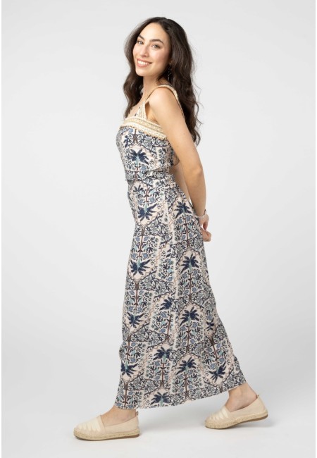 Conjunto azul de top y falda boho estampado étnico – Palmira 2