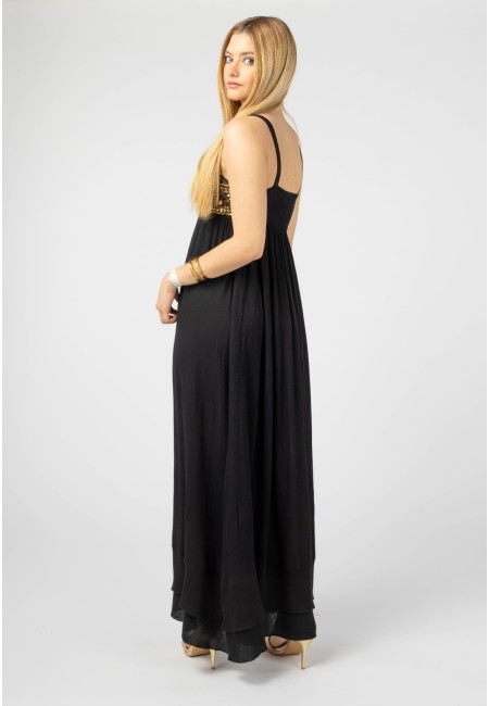 Vestido largo negro con bordados boho | Bluwer