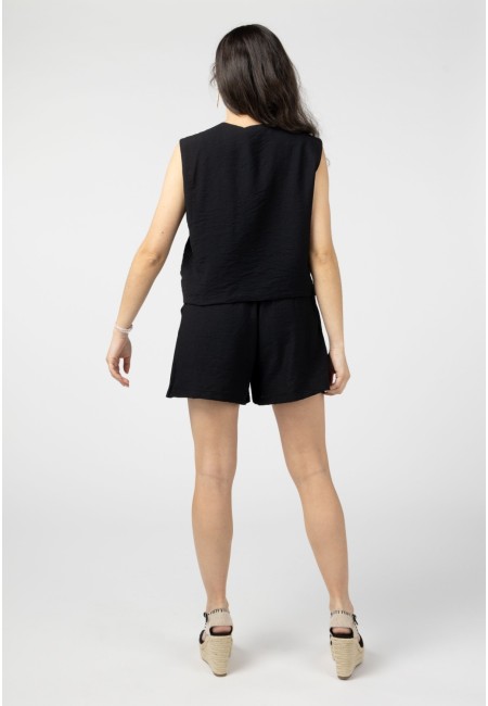 Conjunto corto negro con bordado artesanal | Bluwer
