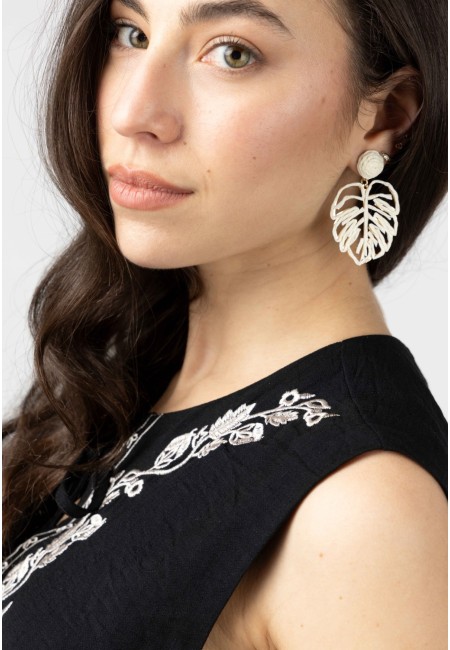 Pendientes de rafia hoja monstera color blanco| Bluwer