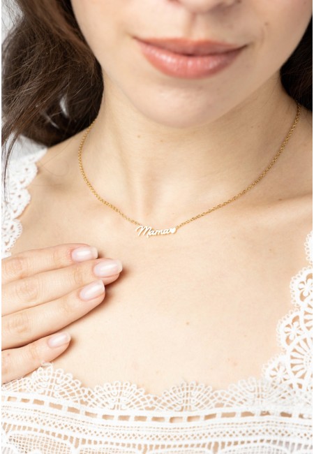 Colgante dorado con palabra mamá y corazón – Mamá Gold | Bluwer