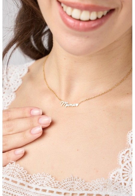 Colgante dorado con palabra mamá y corazón – Mamá Gold | Bluwer 2