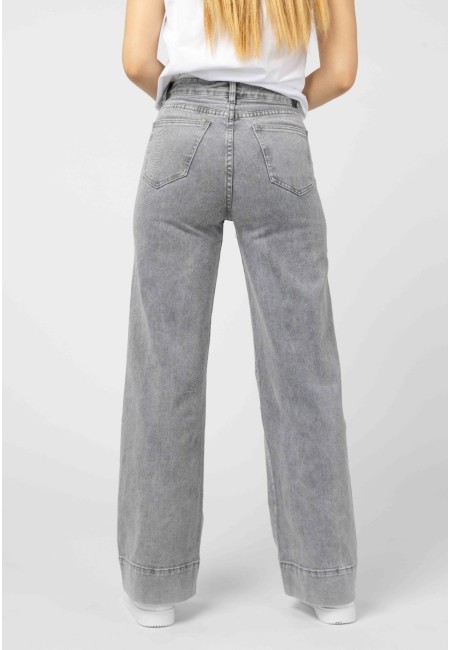 Pantalón denim gris wide leg con costuras | Bluwer