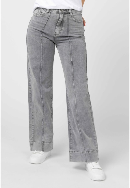 Pantalón denim gris wide leg con costuras | Bluwer