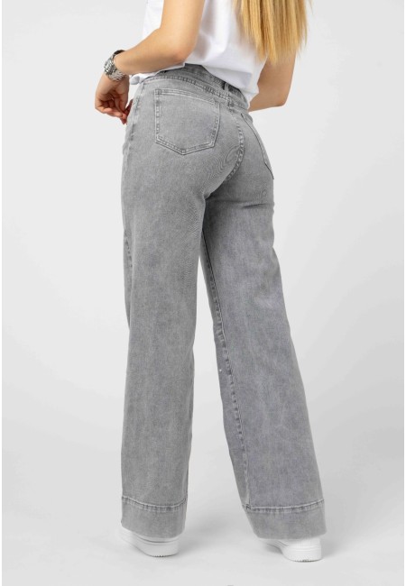 Pantalón denim gris wide leg con costuras | Bluwer 2